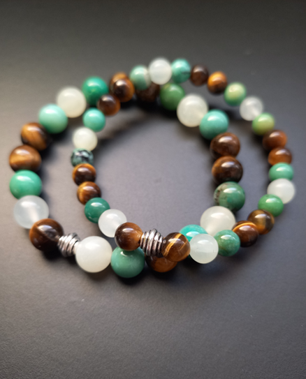Bracelet Faëlys en jade australien AAA, oeil de tigre AAA et serpentine AAA, pierres naturelles, perles 6 ou 8mm — Zoéline
