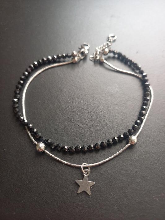 Bracelet Stella black en spinelle naturel AAA et acier inoxidable — Zoéline