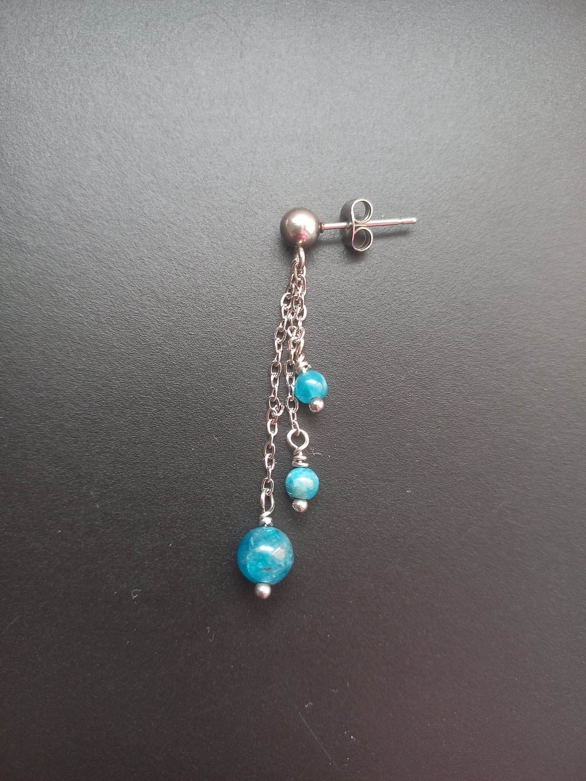 Boucles d'oreilles Mirca, en apatite AA naturelle et acier inoxydable, longueur 5cm — Zoéline