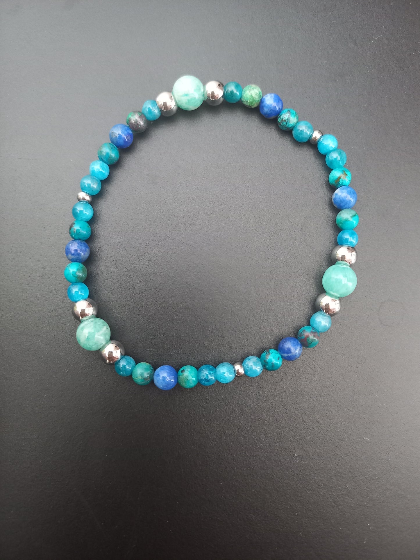 Bracelet Louen en lapis-lazuli AA, chrysocolle AAA, apatite AA et amazonite AAA, pierres naturelles — Zoéline