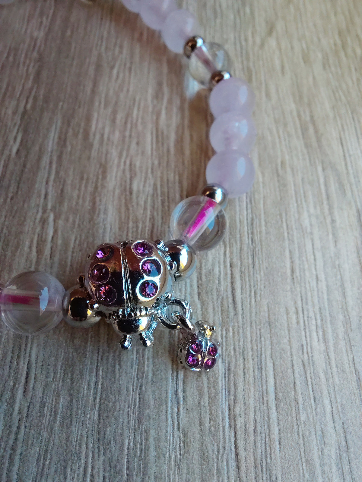Bracelet Koxi en cristal de roche naturel AAA et quartz rose AA, perles 6mm — Zoéline