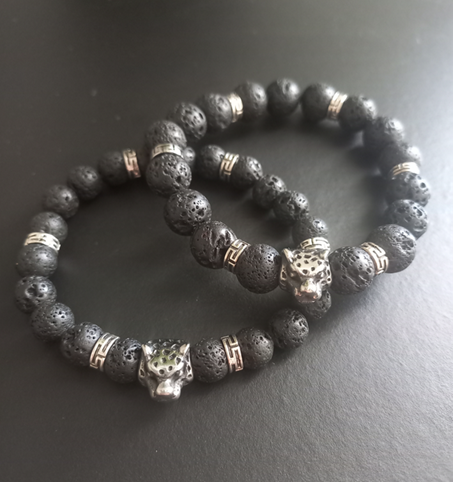 Bracelet Dravok en pierre de lave naturelle et tigre en acier inoxidable, perles 8 ou 10mm — Zoéline