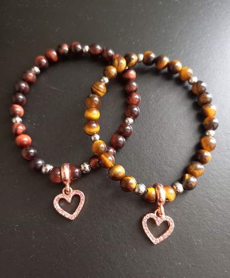 Bracelets Elaris Doré et Elaris rouge, en oeil de tigre AAA OU oeil de taureau AAA, pierres naturelles, perles 6mm — Zoéline