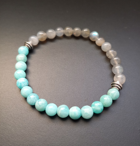 Bracelet Noreld en labradorite AA et amazonite AAA, pierres naturelles, perles 6 ou 8mm — Zoéline