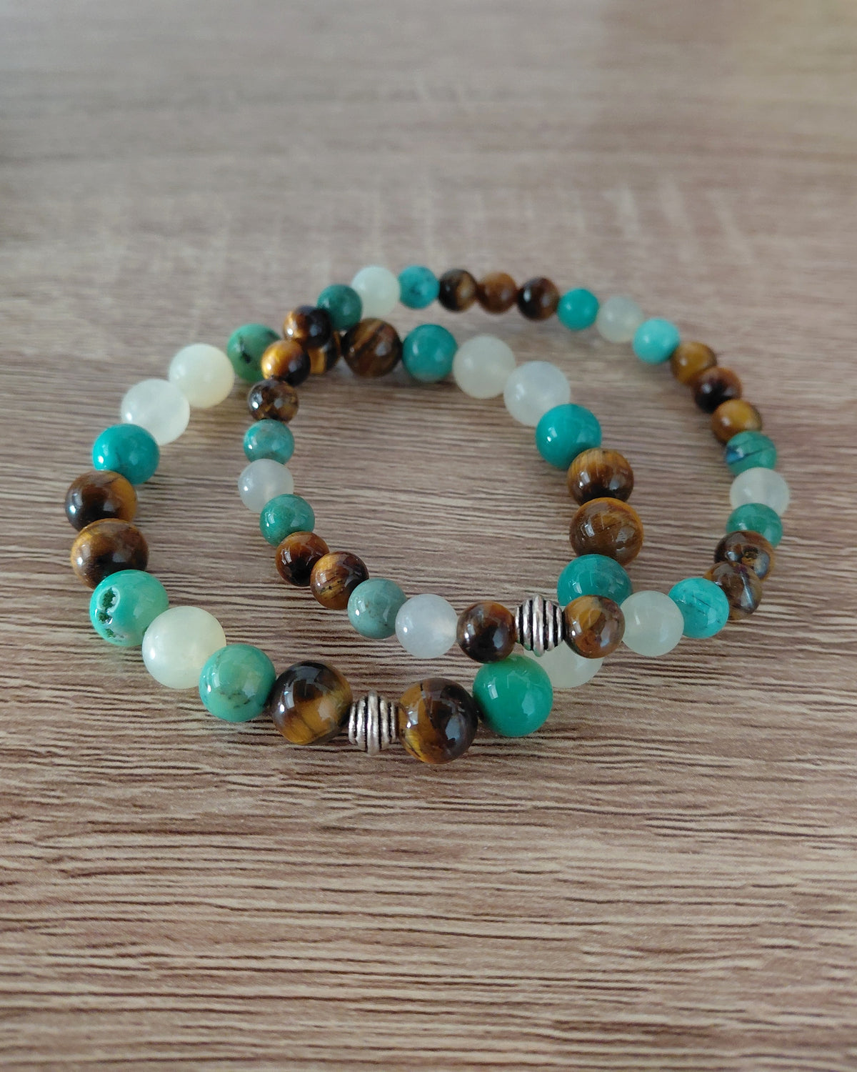 Bracelet Faëlys en jade australien AAA, oeil de tigre AAA et serpentine AAA, pierres naturelles, perles 6 ou 8mm — Zoéline