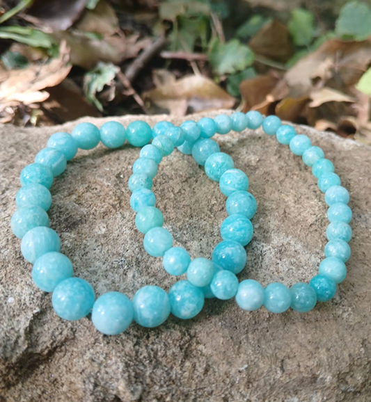Bracelet Amazonite AAA, pierres naturelles, en lumière extérieure, perles 6mm et 8mm — Zoéline