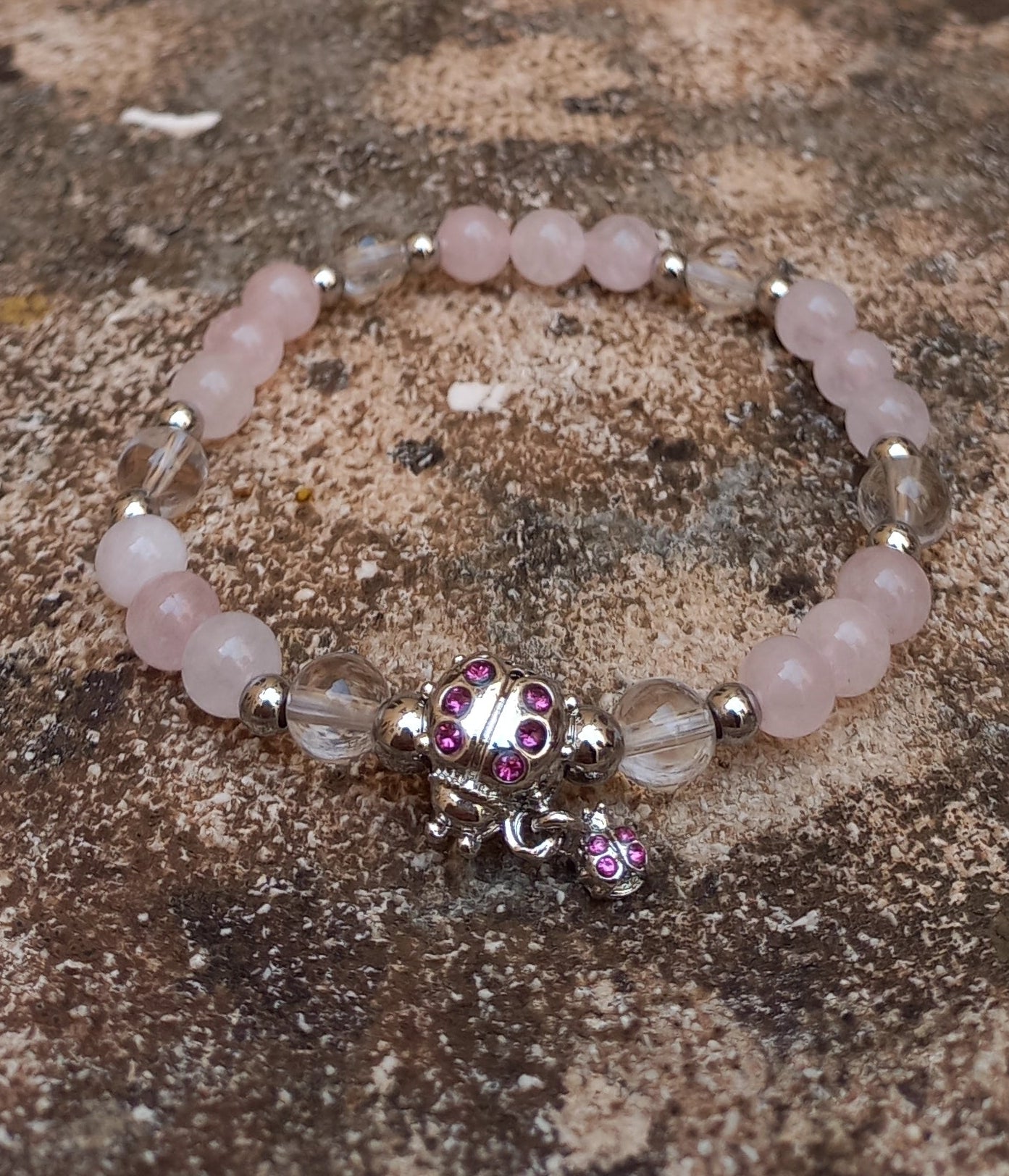Bracelet Koxi en cristal de roche naturel AAA et quartz rose AA, lumière naturelle, perles 6mm — Zoéline