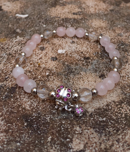 Bracelet Koxi en cristal de roche naturel AAA et quartz rose AA, lumière naturelle, perles 6mm — Zoéline