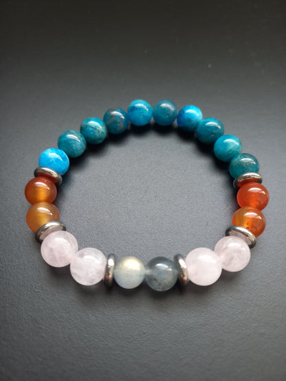 Bracelet Althéa Azur - Améthyste, Cornaline, Quartz rose & Apatite