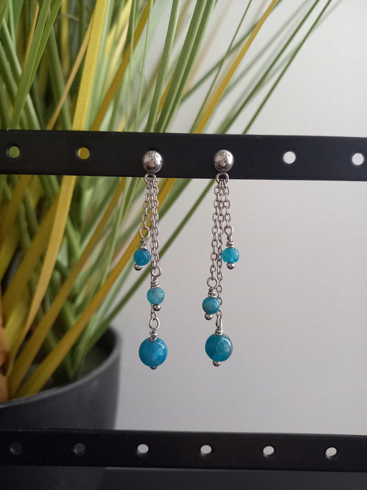 Boucles d'oreilles Mirca, en apatite AA naturelle et acier inoxydable, longueur 5cm — Zoéline