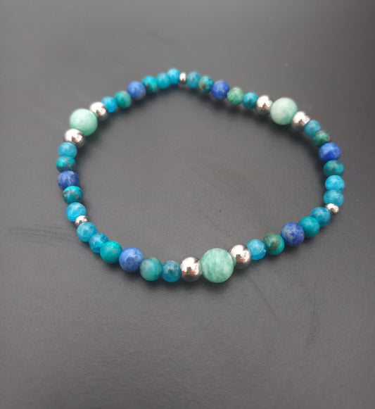 Bracelet Louen en lapis-lazuli AA, chrysocolle AAA, apatite AA et amazonite AAA, pierres naturelles — Zoéline