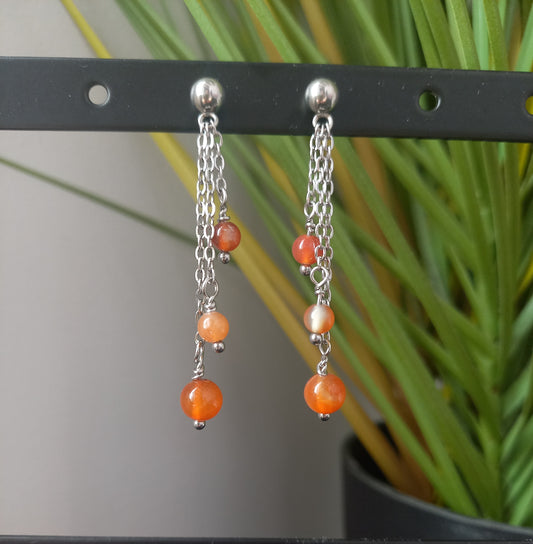 Boucles d'oreilles Mirca cornaline, en cornaline naturelle et acier inoxydable, longueur 5cm — Zoéline