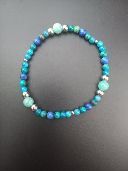 Bracelet Louen en lapis-lazuli AA, chrysocolle AAA, apatite AA et amazonite AAA, pierres naturelles — Zoéline