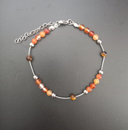 Bracelet Sétil en cornaline et oeil de tigre naturel, perles 4mm — Zoéline