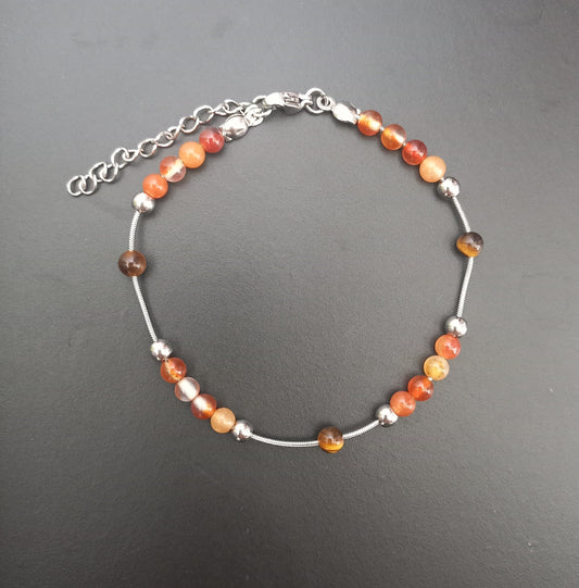 Bracelet Sétil en cornaline et oeil de tigre naturel, perles 4mm — Zoéline