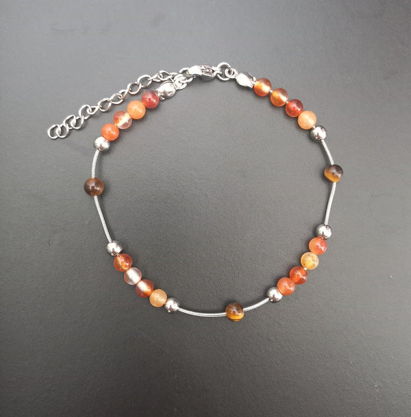 Bracelet Sétil en cornaline et oeil de tigre naturel, perles 4mm — Zoéline