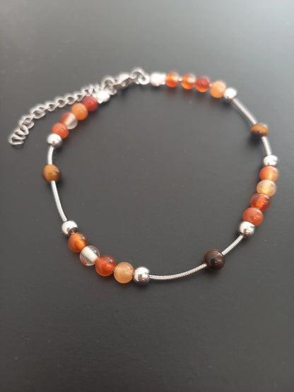 Bracelet Sétil en cornaline et oeil de tigre, pierres naturelles, perles 4mm — Zoéline