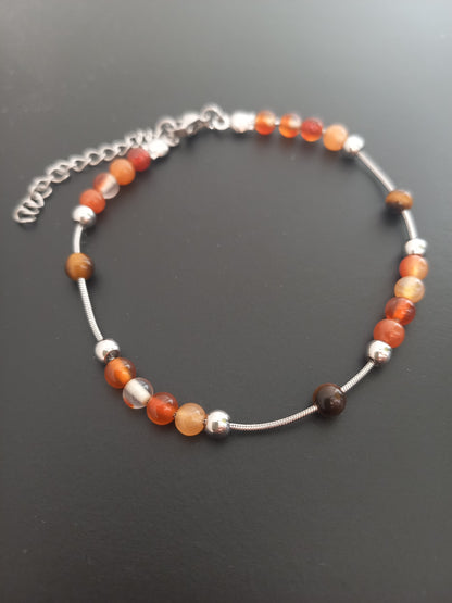 Bracelet Sétil en cornaline et oeil de tigre naturel, perles 4mm — Zoéline