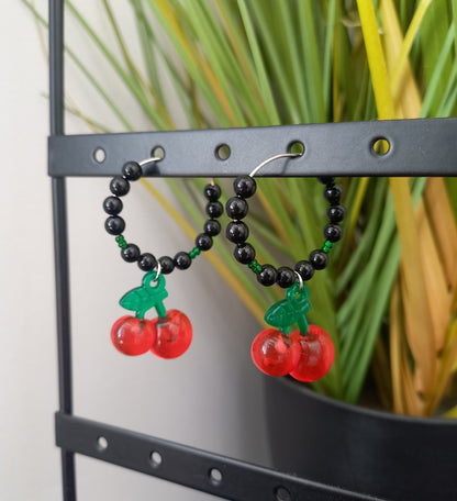 Boucles d'oreilles créoles Griotte en onyx naturel AA, 5cm — Zoéline