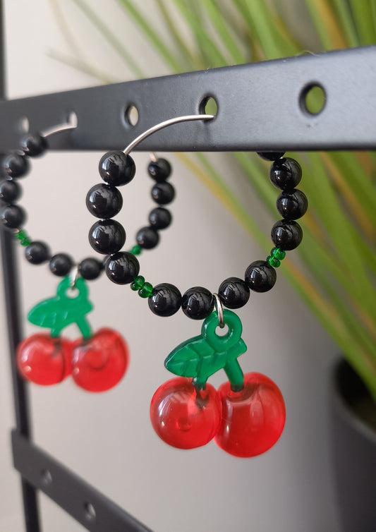 Boucles d'oreilles créoles Griotte en onyx naturel AA, 5cm — Zoéline