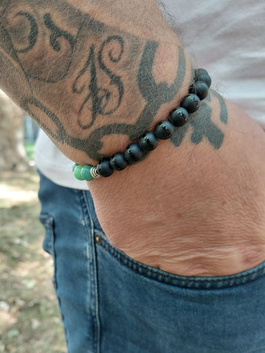 Bracelet Talorn en onyx AAA et jade australien AAA, pierres naturelles, porté poignet homme en lumière extérieure, perles 6 ou 8mm — Zoéline