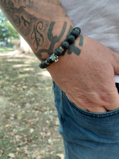 Bracelet Dravok en pierre de lave naturelle et tigre en acier inoxidable, en lumière extérieure, perles 8 ou 10mm — Zoéline