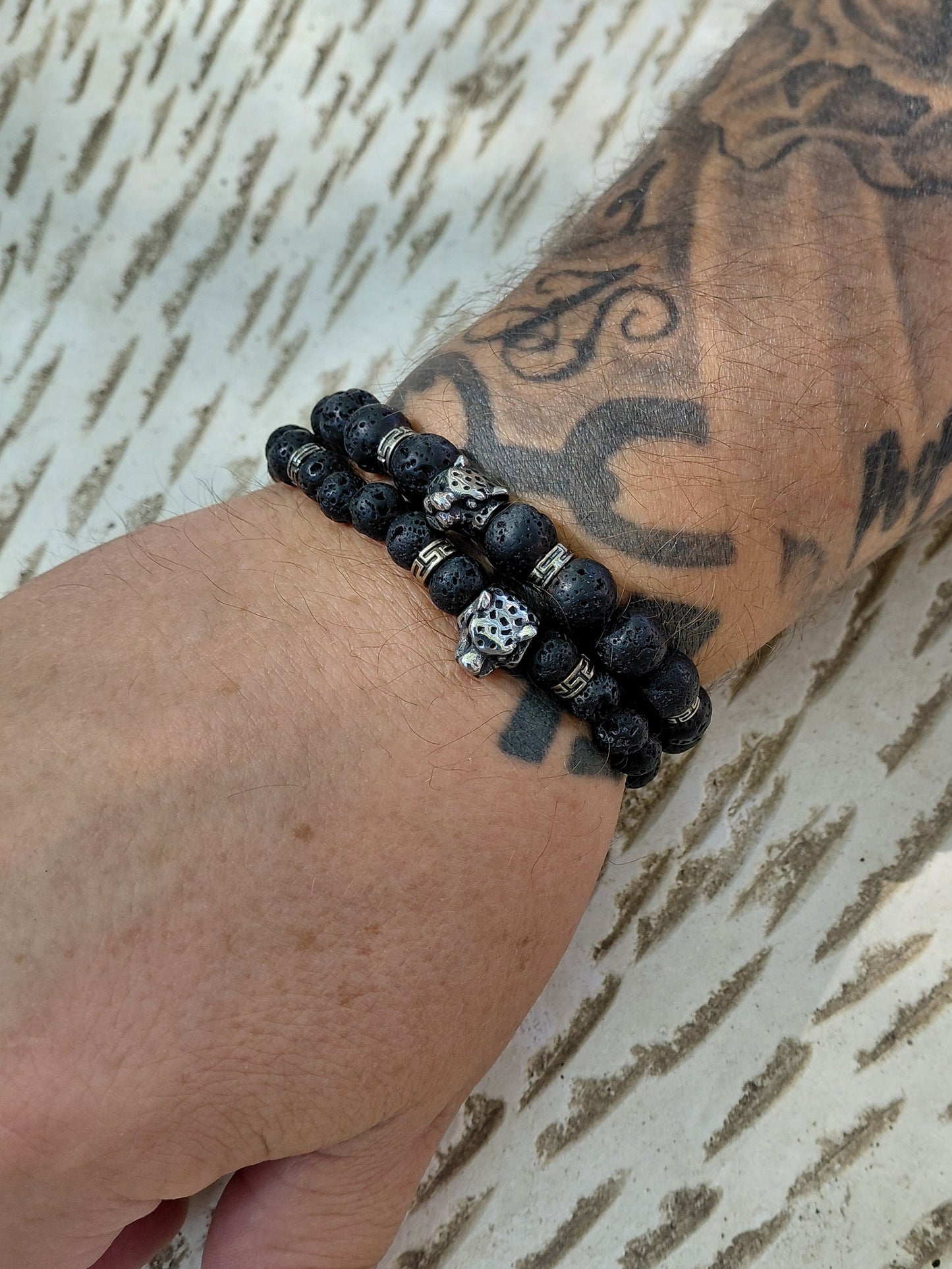 Bracelet Dravok en pierre de lave naturelle et tigre en acier inoxidable, en lumière extérieure, perles 8 ou 10mm — Zoéline