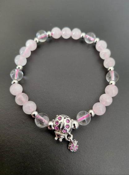 Bracelet Koxi en cristal de roche naturel AAA et quartz rose AA, perles 6mm — Zoéline
