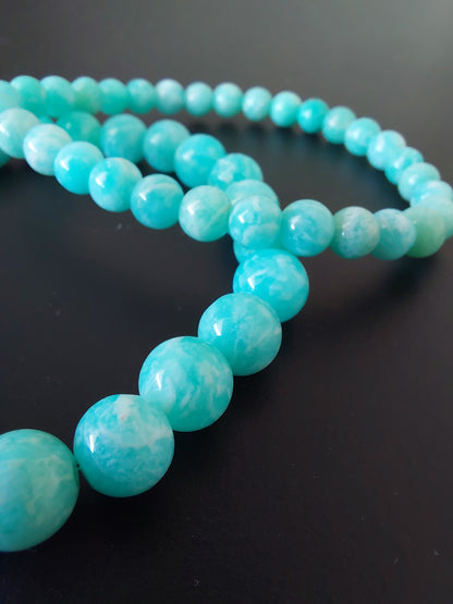 Bracelet Amazonite AAA, pierres naturelles, porté poignet, perles 6mm et 8mm — Zoéline