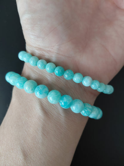Bracelet Amazonite AAA, pierres naturelles, porté poignet, perles 6mm et 8mm — Zoéline