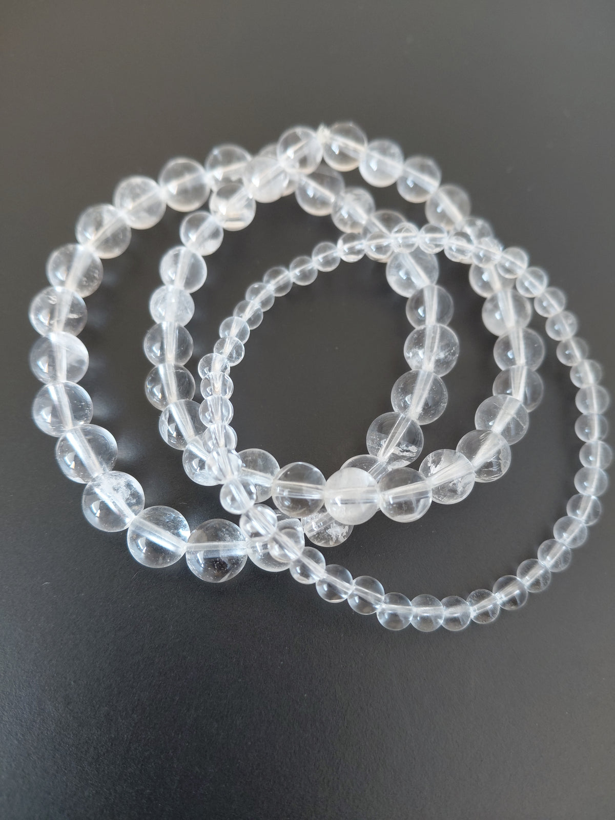 Bracelet cristal de roche naturel AAA,  perles 4, 6 ou 8mm — Zoéline