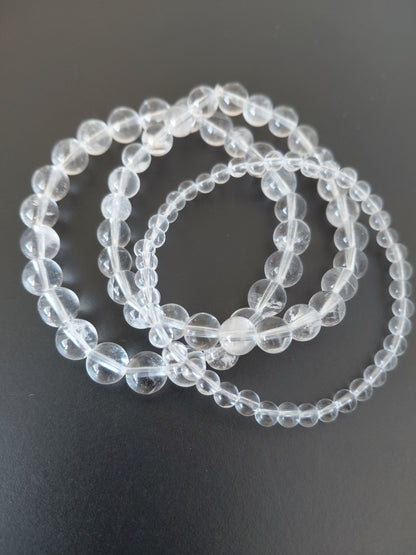 Bracelet cristal de roche naturel AAA,  perles 4, 6 ou 8mm — Zoéline