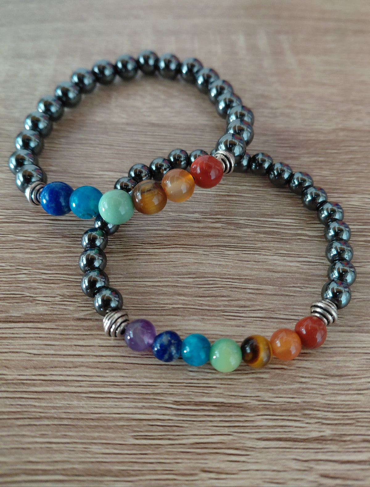 Bracelet 7 chakras et hématite, en pierres naturelles, perles 6 ou 8mm — Zoéline