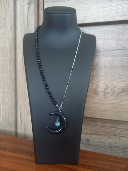 Collier Sélène, en onyx AA et labradorite AAA, pierres naturelles — Zoéline