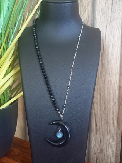 Collier Sélène, en onyx AA et labradorite AAA, pierres naturelles — Zoéline