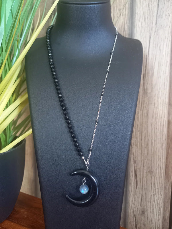 Collier Sélène, en onyx AA et labradorite AAA, pierres naturelles — Zoéline