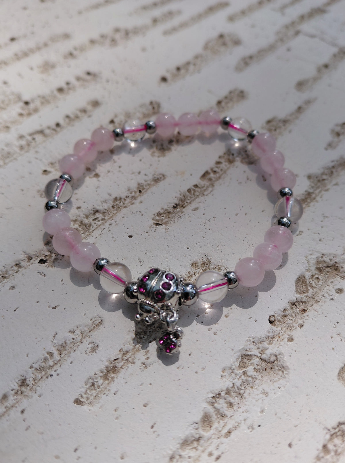 Bracelet Koxi en cristal de roche naturel AAA et quartz rose AA, perles 6mm, lumière extérieure — Zoéline