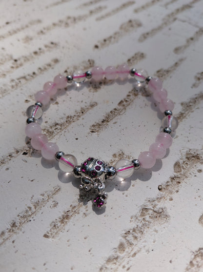Bracelet Koxi en cristal de roche naturel AAA et quartz rose AA, perles 6mm, lumière extérieure — Zoéline