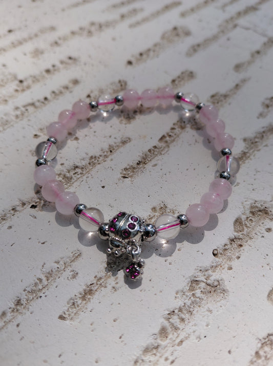 Bracelet Koxi en cristal de roche naturel AAA et quartz rose AA, perles 6mm, lumière extérieure — Zoéline