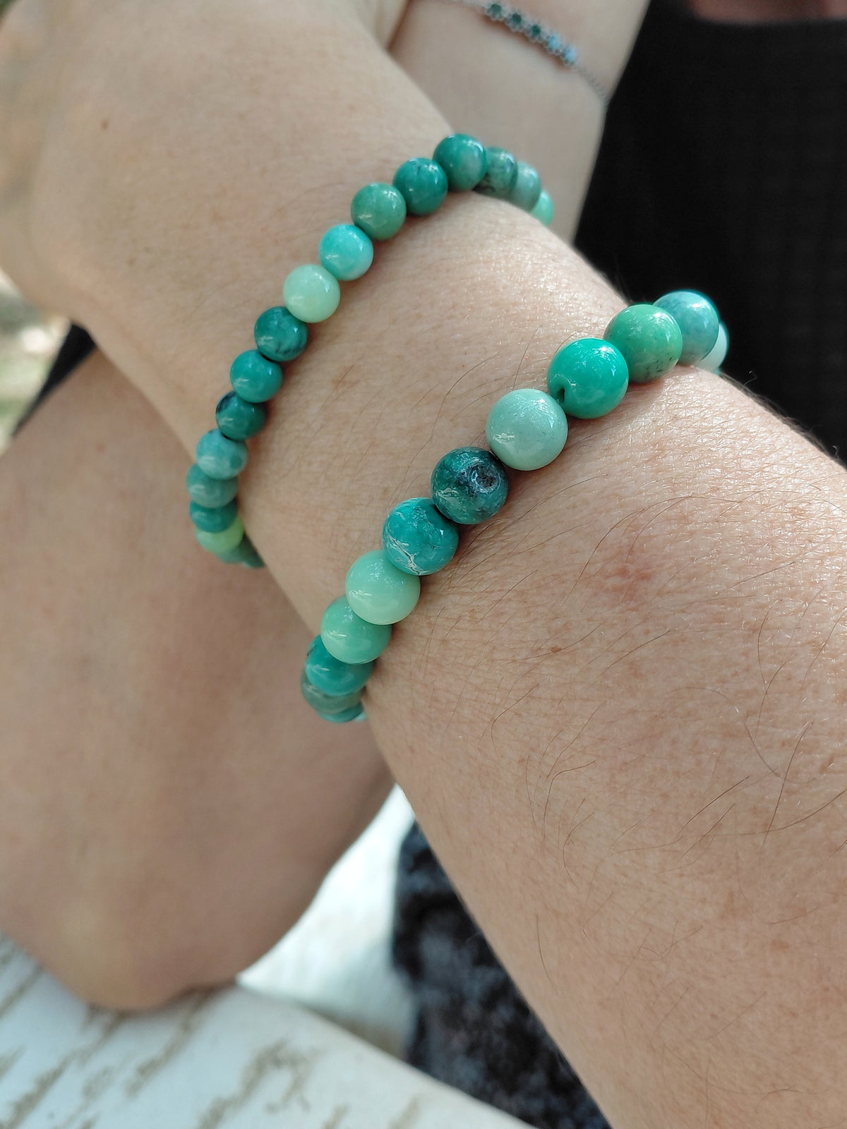 Bracelet jade australien naturel AAA, porté poignet en lumière extérieure, perles  6 ou 8mm — Zoéline