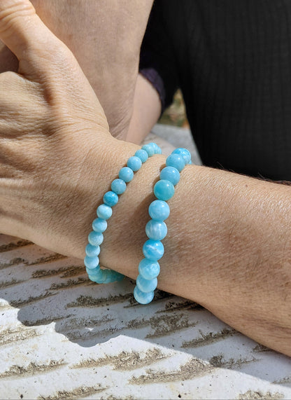 Bracelet Amazonite AAA, pierres naturelles, porté poignet en lumière extérieure, perles 6mm et 8mm — Zoéline