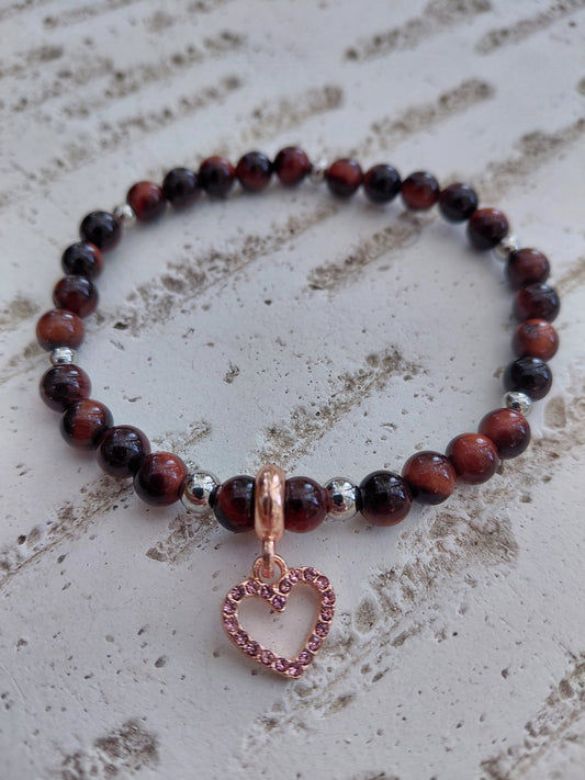 Bracelet Elaris rouge, en oeil de taureau AAA, pierres naturelles, perles 6mm — Zoéline