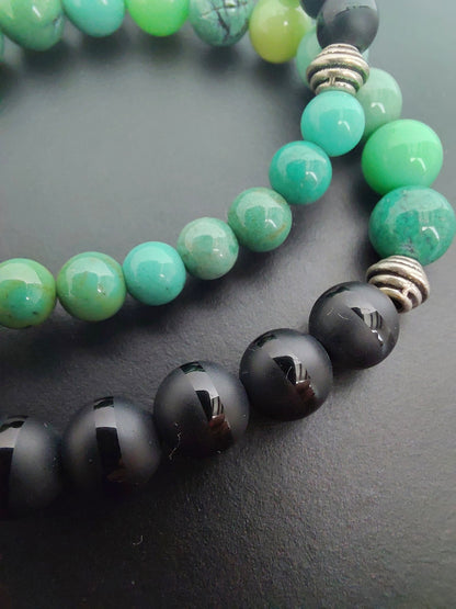 Bracelet Talorn en onyx AAA et jade australien AAA, pierres naturelles, perles 6 ou 8mm — Zoéline