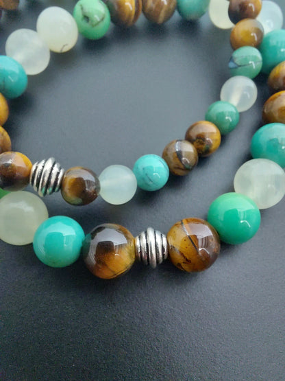Bracelet Faëlys en jade australien AAA, oeil de tigre AAA et serpentine AAA, pierres naturelles, perles 6 ou 8mm — Zoéline