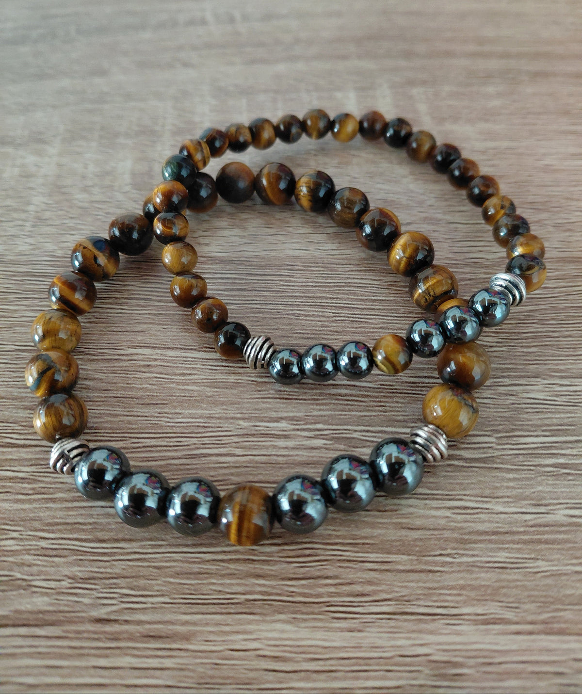 Bracelet Sylvaé en oeil de tigre AAA et hématite AAA, pierres naturelles, perles 6 ou 8mm — Zoéline