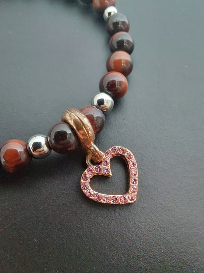 Bracelet Elaris rouge, en oeil de taureau AAA, pierres naturelles, perles 6mm — Zoéline