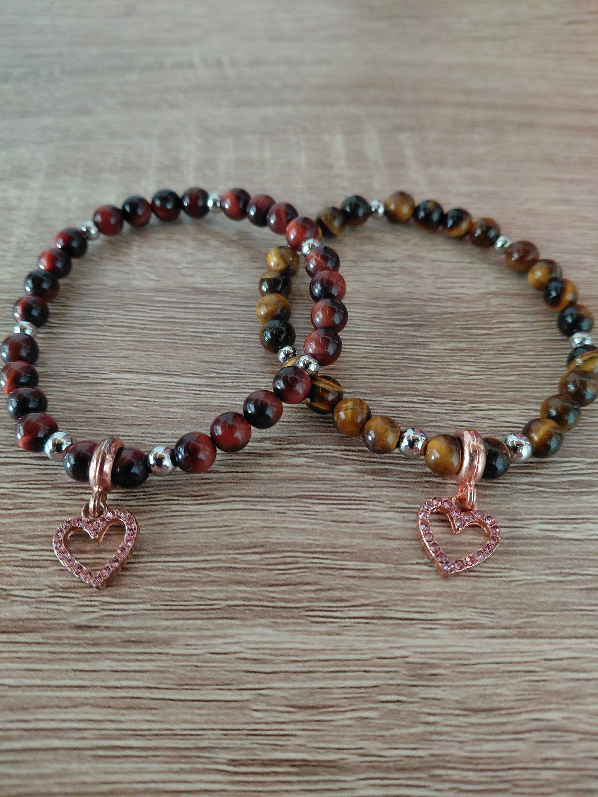 Bracelets Elaris Doré et Elaris rouge, en oeil de tigre AAA OU oeil de taureau AAA, pierres naturelles, perles 6mm — Zoéline