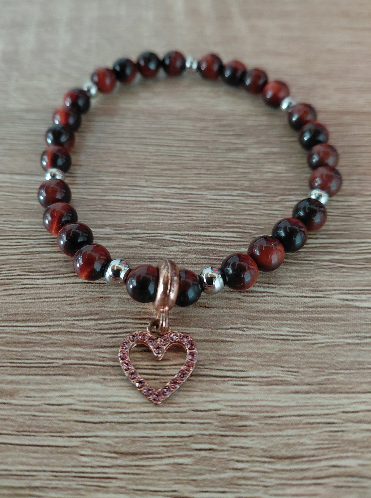 Bracelet Elaris rouge, en oeil de taureau AAA, pierres naturelles, perles 6mm — Zoéline