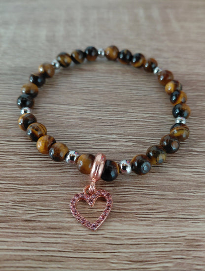 Bracelet Elaris Doré, en oeil de tigre AAA, perles 6mm — Zoéline
