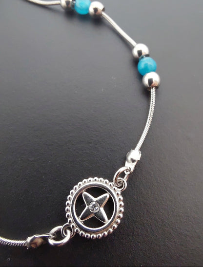 Bracelet Polaris, en apatite AA  naturelles, et étoile acier inoxydable — Zoéline